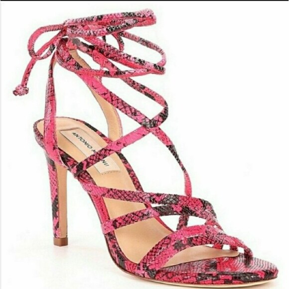 Antonio Melani Snakeskin Print Ankle Strap Strappy Leather Heeled Sandals - Picture 1 of 15